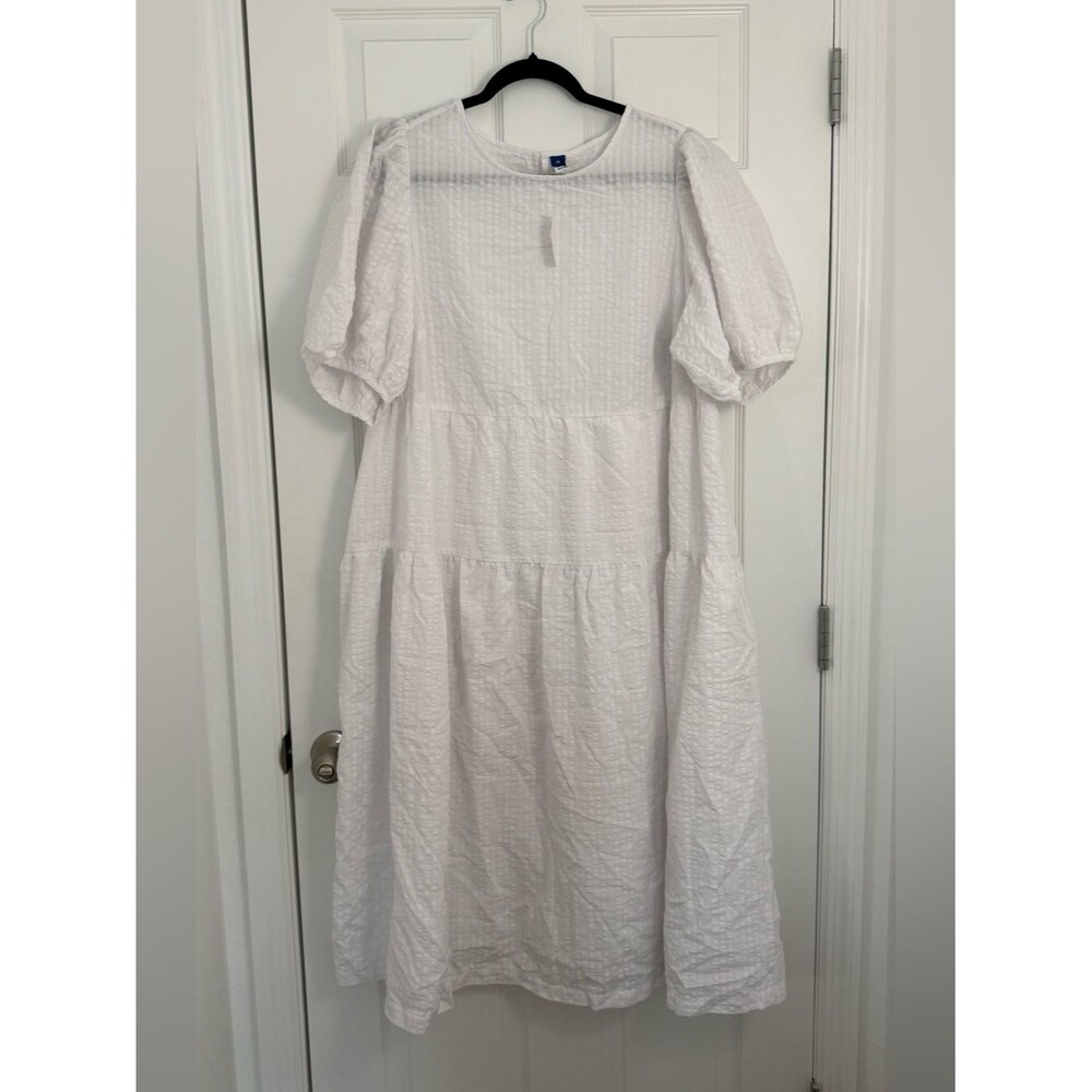Old Navy White Midi Tiered Dress Blue Cottagecore Prairie Puff Sleeve Womens 2X